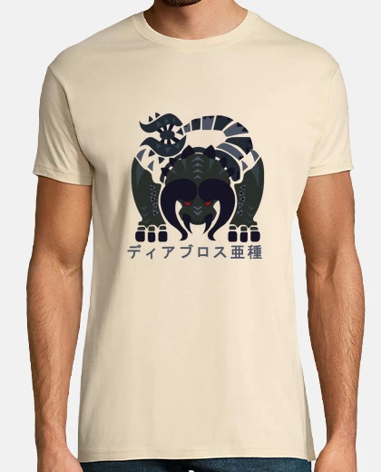 T-shirt mondo del hunter mostri, katakana del diavoli nera