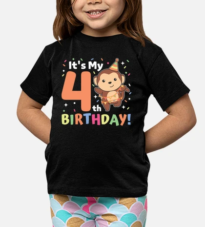 Monkey 4th birthday kids four years old kids t-shirt tostadora