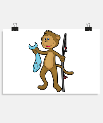 monkey at fishing with fishing rod fish