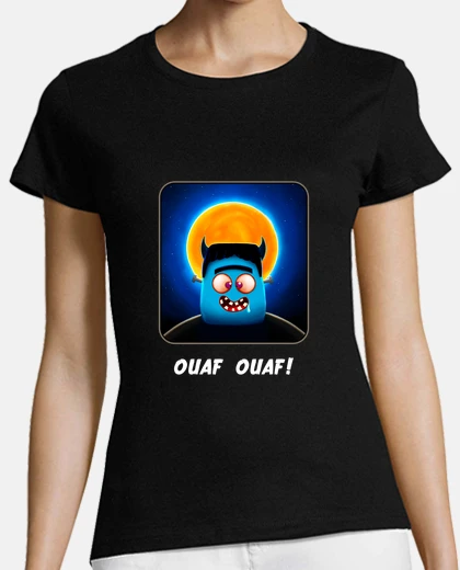 Tee-shirt Monstre bleu effrayant qui dit Ouaf Oua