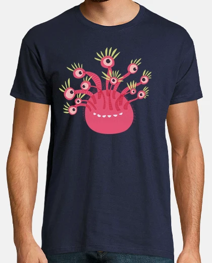 Camiseta monstruo rosado divertido de once ojos