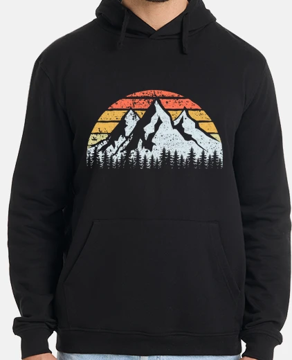 Sudadera Montañas Árboles y Puesta de Sol Vintag