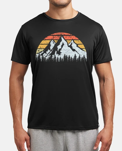 Camiseta Montañas Árboles y Puesta de Sol Vintag