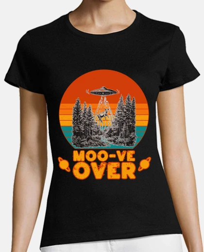 T-shirt MOO-VE OVER funny Aliens abducting a cow design