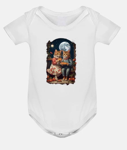 Kids moonlight ginger cats eat pizza baby bodysuit educational onesie