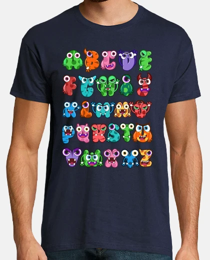 T-shirt mostri colorati dei cartoni animati dell&#39;alfabeto abc