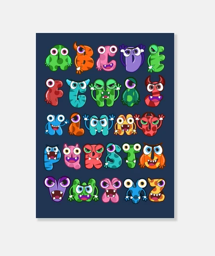 Stampa mostri colorati dei cartoni animati dell&#39;alfabeto abc