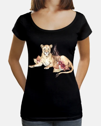 T-shirt motivo lionin i safari savana acquerell