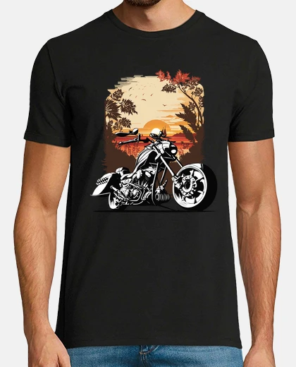 Tee-shirt moto de biker couché de soleil vintage