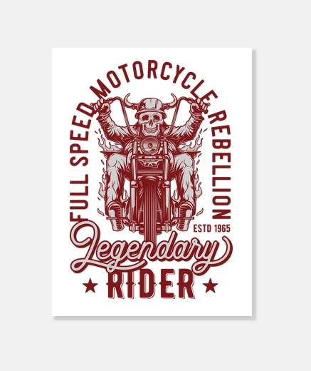 Stampa motociclista skull vintage motorcycle vintage motore custom leggendari rider rocker stampa su tela