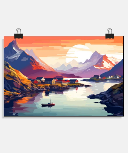 Poster Mountain Valley River Landscape Nature