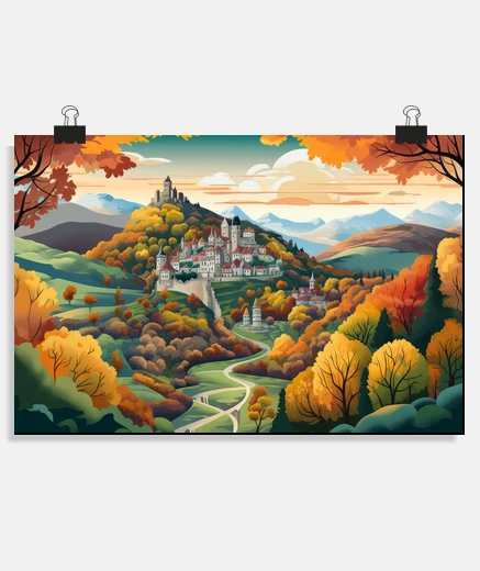 Poster Mountain Valley River Landscape Nature