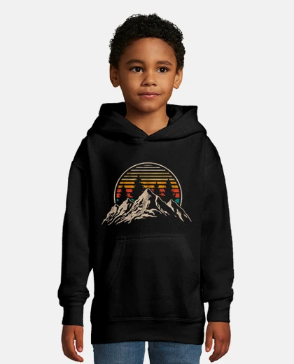 Kids mountains and trees with sunset