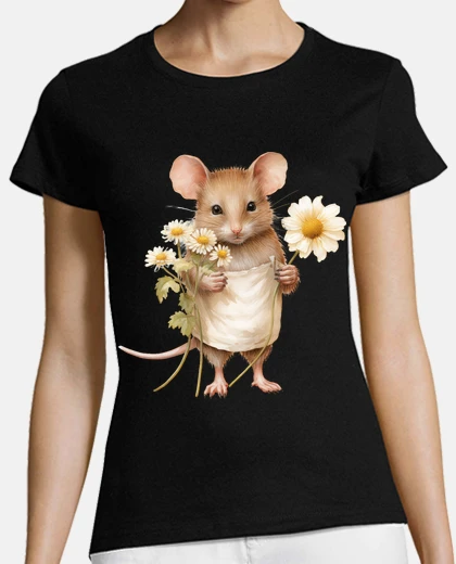 T-shirt mouse con bouquet romantico di margherite fiori logo