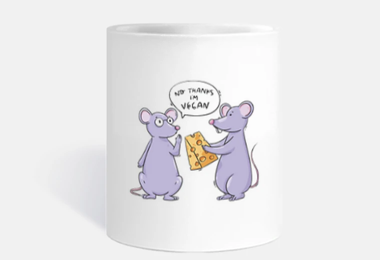 Cup mouse, vegan, humorous, gruyere cheese, vegan mug,