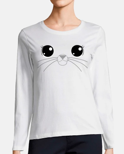 Tee-shirt moustaches selkie, manches longues, blanc