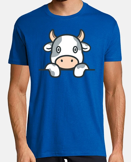 T-shirt mucca che guarda oltre un muro