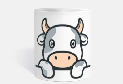 mucca che guarda sopra una tazza di tè e caffè da parete personalizzabile