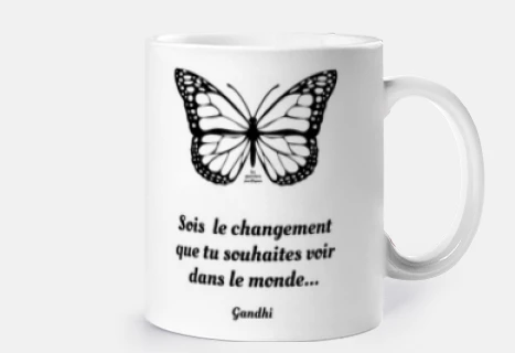 Mug Sois le Changement avec Papillon - Blanc