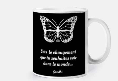 Mug Sois le Changement avec Papillon - Noir