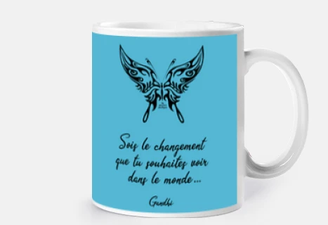 Mug Sois le Changement avec Papillon Tribal - Bleu