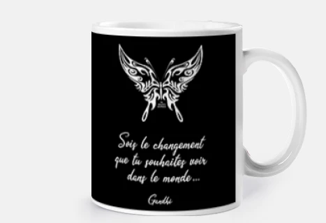 Mug Sois le Changement avec Papillon Tribal - Noir