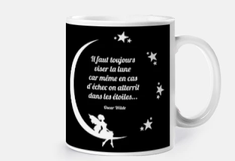 Mug Viser la Lune avec Fée et Etoiles - Noir
