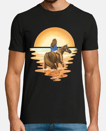 Camiseta mujer a caballo puesta de sol
