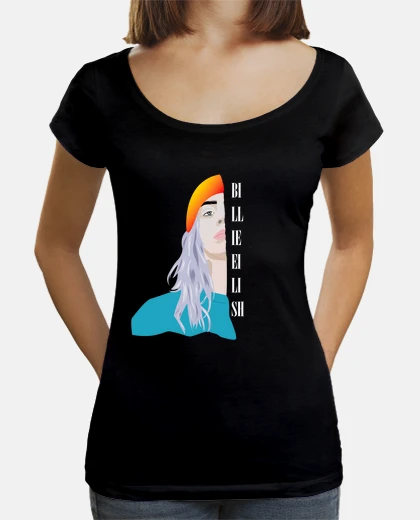 Camiseta Mujer, cuello ancho & Loose Fit, negra