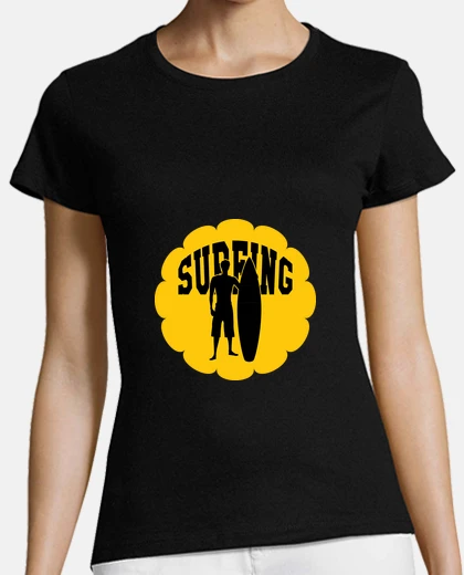 Playera mujer de la camisa de surf, negro, mejor calidad