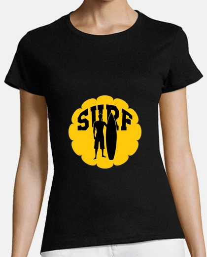 Playera mujer de la camisa de surf, negro, mejor calidad