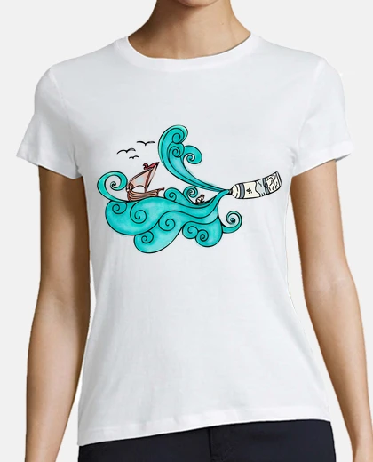 Playera Mujer, estilo béisbol, blanca y turquesa