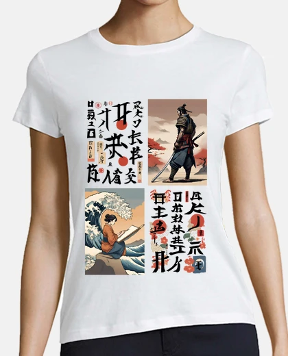 Camiseta mujer japonesa pintando a samurai