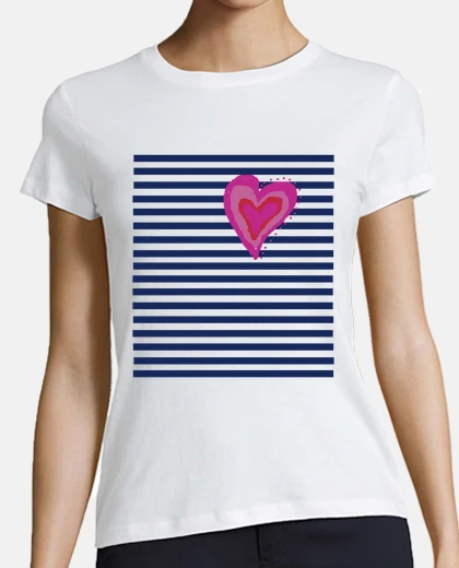 Camiseta Mujer, manga corta, blanca, corazón marinero