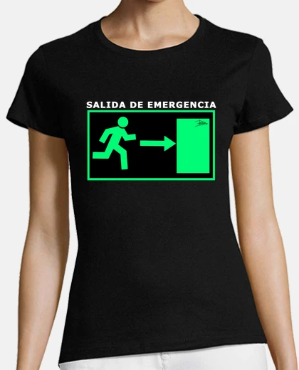 Playera mujer manga corta negra Salida emergencia a la derecha