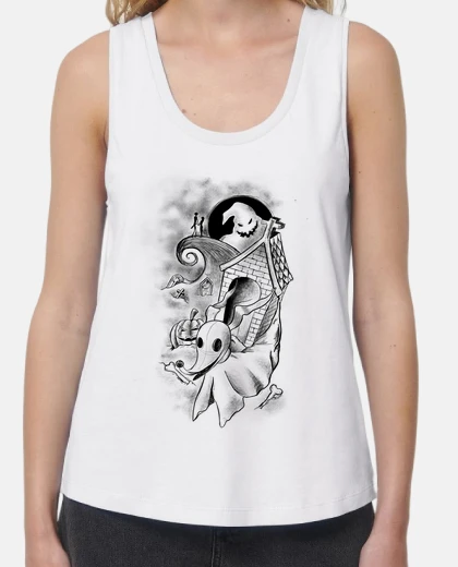 Camiseta Mujer, tirantes anchos & Loose Fit, blanca