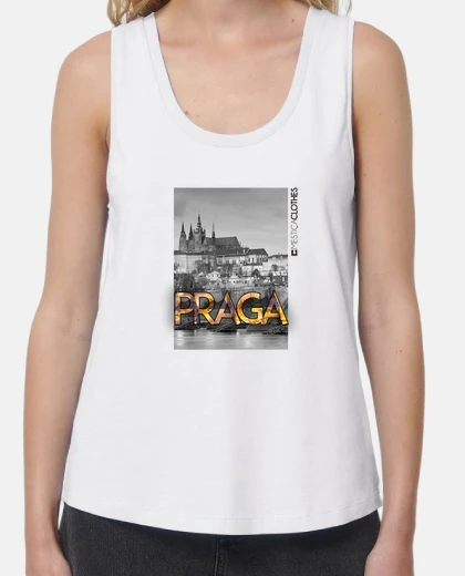 Camiseta Mujer, tirantes anchos & Loose Fit, blanca