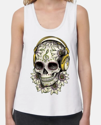 Camiseta Mujer, tirantes anchos y Loose Fit, blanca