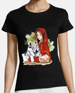 Mujer, manga corta, algodón orgánico, Caperucita y el lobo