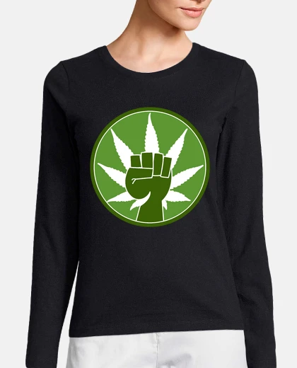 Playera Mujer,cannabis manga larga, negra
