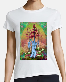 mujeres, árboles, flores y montañas