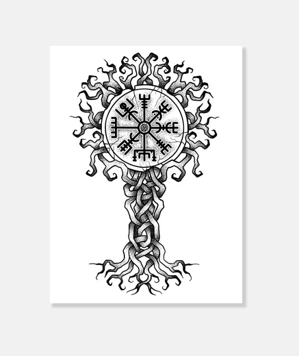 Lienzo mundo árbol yggdrasil mitología nórdica