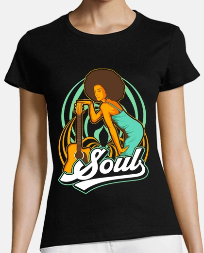 T-shirt musica soul blues chitarra ragazza afro ballerina di flamenco vintage anni &#39;70 rock vintage