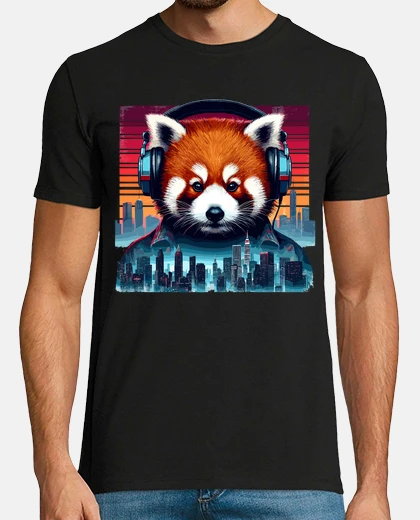 Tee-shirt musique panda roux portant des écouteur