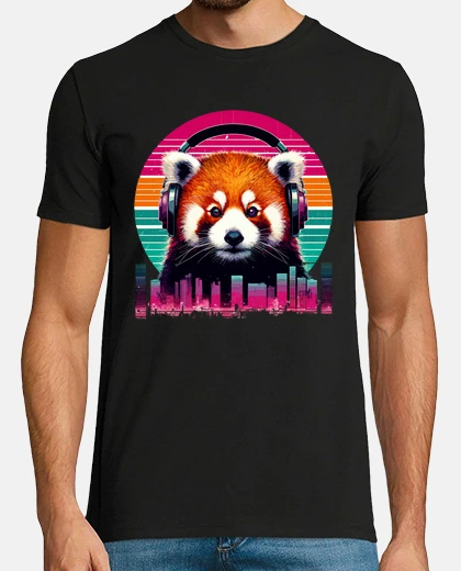 Tee-shirt musique rétro panda rouge dans les écou