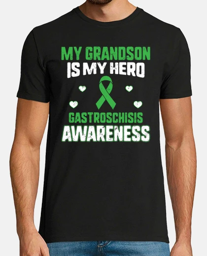 Tee-shirt My Grandson Hero Gastroschisis Awareness Green Ribbon Grandma Grandpa Family Support Warrior Gift