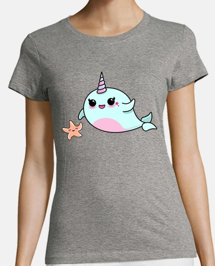 T-shirt narwhal e estr lei de mar kawaii