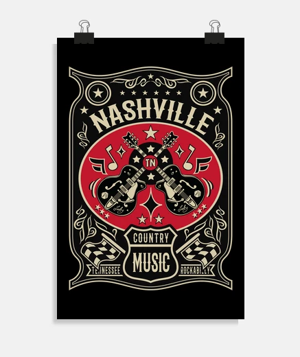 Poster nashville tennessee country music 50s 60s 70s rockabilly usa rockers poster