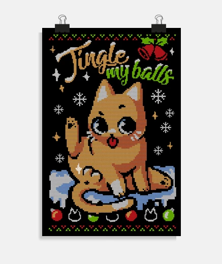 Poster natale gatto ugly maglia - jingle balls