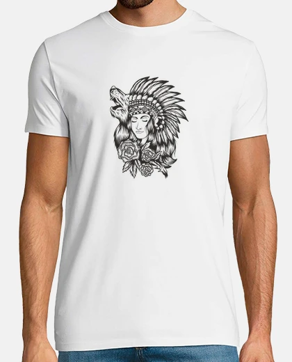 T-shirt nativo americano can ragazza lupo